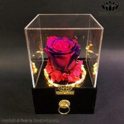 تصویر باکس گل کشویی گل رز جاودان صورتی سرمه ای با چراغ کد 417 