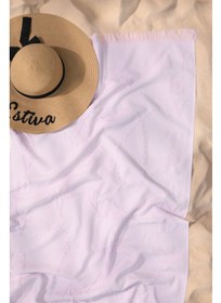 تصویر حوله ساحلی برجسته 100% پنبه‌ای ترند - لیلاک برند favora Trend 100% Cotton Embossed Beach Towel - Lilac