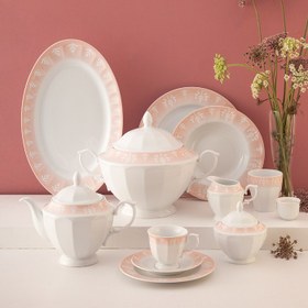 تصویر سرویس چینی زرین 12 نفره کامل او آسیس صورتی (103 پارچه) Zarin Iran Neo-Classic Oasis-Pink 103 Pieces FDC Dinnerware Set