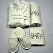 تصویر حوله عروس و داماد نیم ست اقتصادی شیری MA05 برند KALAR 