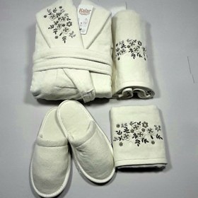 تصویر حوله عروس و داماد نیم ست اقتصادی شیری MA05 برند KALAR 