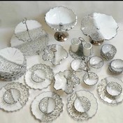 تصویر ظروف و سرویس پذیرایی رزینی نقره ای سفید جهیزیه عروس ست۶ نفره 