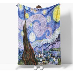 تصویر پتو تلویزیونی پلی استر طرح شب ستاره‌ای Erays Home Erayshome برند eray home Erays Home Erayshome Starry Night Patterned Printed Polar TV Blanket