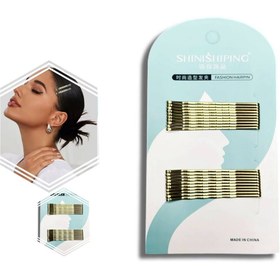 تصویر سنجاق مو ساده رنگ طلایی 