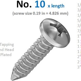 تصویر پیچ خودکار سرگرد شماره 10 (تلگرافی) در طول های مختلف (100 عدد) Self Tapping Screw No 10 x lengths