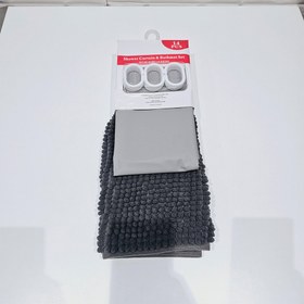 تصویر ست پرده حمام و پادری طوسی 