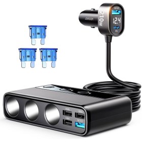 تصویر شارژر فندکی فست شارژ جویروم JR-CL06 توان ۲۱۰ وات تایپ‌سی و یو‌اس‌بی 