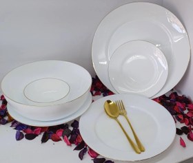 تصویر سرویس اوپال ۲۶ پارچه گلدن اوپال طرح دیوالی گرد لب طلا Opal dishes divali set