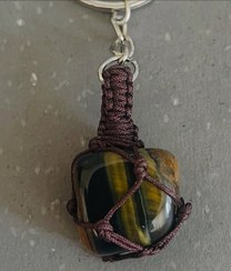 تصویر جاکلیدی و آویز کیف سنگ طبیعی چشم ببر 