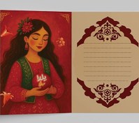 تصویر فایل لایه باز کارت پستال شب یلدا با تصویرسازی دختر 