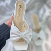 تصویر صندل مجلسی زنانه پاپیون کرم پاشنه دار 