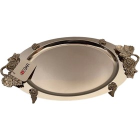 تصویر سینی نگار استیل مدل بیضی _ نقره ایی oval-silver steel tray