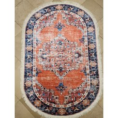 تصویر فرشینه مدل بیضی طرح پتینه 2متری (120در180) جنس پارچه مخمل هازان ترک 