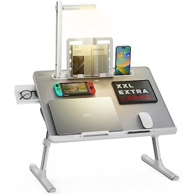 تصویر SAIJI : میز لپ تاپ جلو مبلی و روتختی و زمینی و میز تحریر به همراه چراغ رومیزی Laptop Bed Tray Desk with LED Desk Light, SAIJI Adjustable Laptop Stand for Bed, XX-Large PVC Leather Foldable Laptop Table with Book Stand, Wrist Rest, Extra Leg Room for Sofa Couch Floo : 3 تا 5 روز کاری میز لپ تاپ جلو مبلی و روتختی و زمینی و میز تحریر به همراه چراغ رومیزی Laptop Bed Tray Desk with LED Desk Light, SAIJI Adjustable Laptop Stand for Bed, XX-Large PVC Leather Foldable Laptop Table with Book Stand, Wrist Rest, Extra Leg Room for Sofa Couch Floor (Gray)