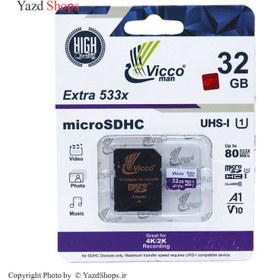 تصویر رم میکرو 32 گیگ ویکومن Vicco Man Extra 533X U1 C10 80MB/s + خشاب Vicco Man Extra 32GB 533X U1 C10 80MB/s MicroSDHC Memory Card