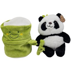 تصویر عروسک مدل پاندا سوپرایزی بامبو به دست ارتفاع 20 سانتی متر - سفید 