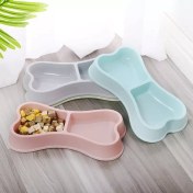 تصویر ظرف غذا دوقلو سگ و گربه طرح استخوان Anti-Drop Plastic Material Bone Shape Pet