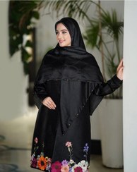 تصویر روسری نخ ابریشم وارداتی بسیار سبک دور منجوق و زنجیر دوزی قواره 140 