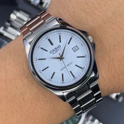 تصویر ساعت مچی مردانه کاسیو استیل صفحه سفید 