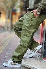 تصویر شلوار مردانه کارگو پارچه کتان ضخیم ترک - سبز / Xxl 