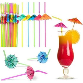 تصویر نی‌های چتر دار 50 عددی برند partioutlet Umbrella Straws 50 Pieces