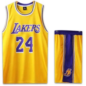 تصویر پیراهن و شورت بسکتبال زرد لیکرز مدل 2162 