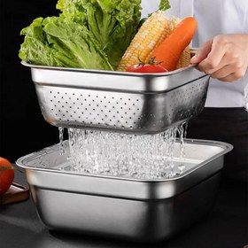 تصویر ست آبکش و لگن استیل ۱۲ پارچه یونیک مدل مربع | (cm 22 / 24 / 26 / 28 / 30 / 32) 