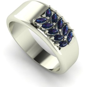 تصویر حلقه ازدواج نقره با سنگ آبی Rv1021 