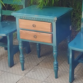 تصویر مینی کنسول پاتختی چوبی روستیک دو رنگ 