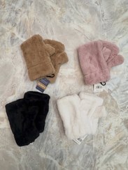 تصویر دستکش خز زنانه زمستانه نیم انگشت 