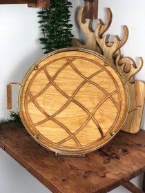 تصویر سینی چوبی دسته فلزی 