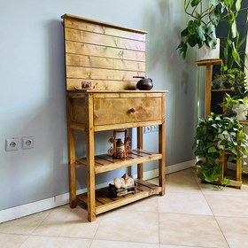 تصویر میز کافی بار خانگی چوبی روستیک دکور مدل کنسول بار Wooden console