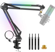 تصویر پایه بازوی میکروفون RGB ZealSound - ارسال 20 روز کاری ZealSound RGB Microphone Arm Stand,Mic Arm with RGB Light for QuadCast/Blue Yeti/Snowball/Shure SM7B/Rode NT1/Elgato,Rotatable Suspension Boom Scissor Stand for Gaming Streaming Podcasting YouTube