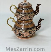 تصویر کتری و قوری مسی نقره کوب دسته برنجی 