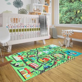 تصویر فرشینه اتاق کودک طرح بازی در شهر کوچه سرسبز کد 60100 Nursery Rug 60100