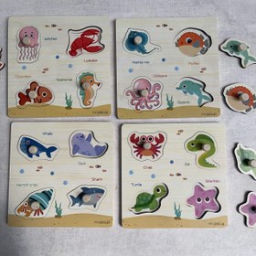 تصویر پازل چوبی پین دار مدل چهارتایی مناسب کودک +۱ سال 