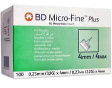 تصویر سرسوزن قلم انسولین بی دی سایز ۴ میلیمتر گیج ۳۲ بسته ۱۰۰ عددی 
