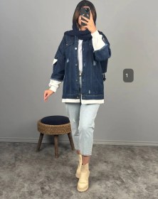 تصویر هودی جین ترکیبی کد 8996 