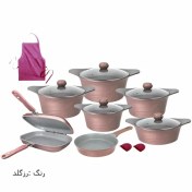 تصویر سرویس قابلمه چدن ام جی اس 16 پارچه طرح کره ای C_ صورتی mgs 16 cast iron pot service korean design fabric c_ pink