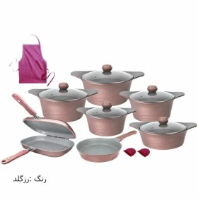 تصویر سرویس قابلمه چدن ام جی اس 16 پارچه طرح کره ای C_ صورتی mgs 16 cast iron pot service korean design fabric c_ pink