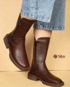 تصویر نیم بوت زنانه ساق بلند ۲۷ سانتی | پشت چرم وارداتی + زیره شکلاتی و کفی تکسون - قهوه ای / 37 