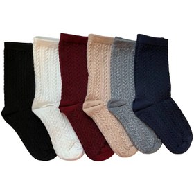 تصویر جوراب ساق بلند نخی زنانه مدل گندمی بسته ی 6 عددی Women Wheat model Socks (6 Pack)