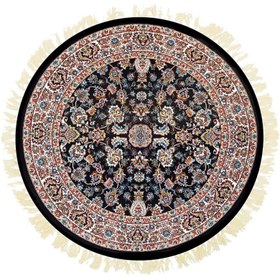 تصویر فرش کاشان گرد 700 شانه طرح افشان زمینه سورمه ای (غیربرجسته) 