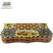 تصویر تخته نرد خاتم کاری طرح چوگان دال بر Chessboard and Backgammon