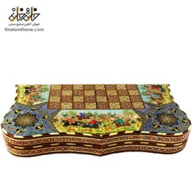 تصویر تخته نرد خاتم کاری طرح چوگان دال بر Chessboard and Backgammon