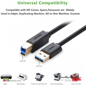 تصویر کابل 3.0 USB پرینتر یوگرین مدل US210-10372 طول 2 متر UGREEN USB 3.0 A Male to B Male Cable 2M US210 10372