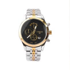 تصویر خرید قسطی | ساعت مچی زنانه سیتیزن طرح سه موتوره نقره ای طلایی صفحه مشکی L 2363/26 