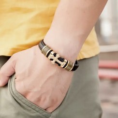 تصویر دستبند چرم صلیب طلایی کد H-5550 