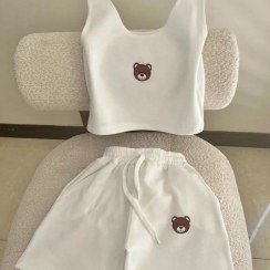 تصویر ست دو تیکه زنانه کراپ تاپ و شورتک فری سایز ۳۶ تا ۴۲ 