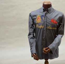 تصویر پیراهن مردانه لوگو دار طوسی پولو رالف لورین (POLO Ralph Lauren) 